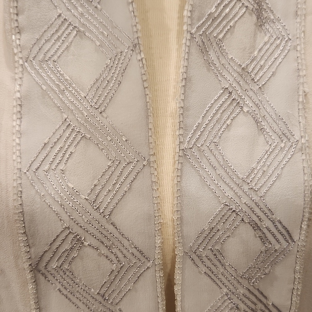 Bernie of New York Beaded Sheer Silk Scarf Dove Gray 21"×81 - Picture 2 of 7
